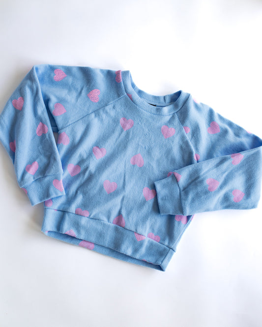 Blue Reverse Sweatshirt with Hearts