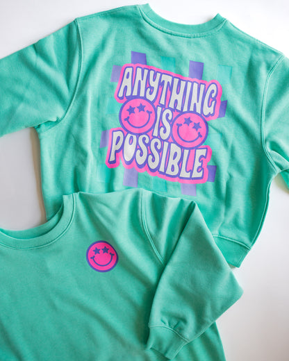 XOXO by Magpies Anything is Possible Smiley Sweatshirt | Aqua
