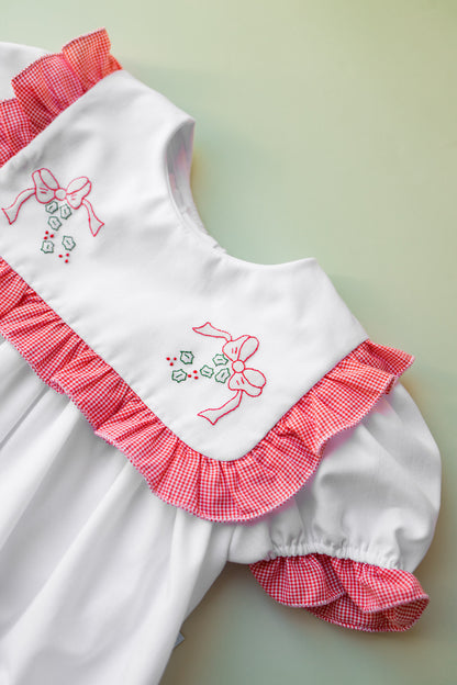 Gingham Ruffle Bow Embroidered Dress