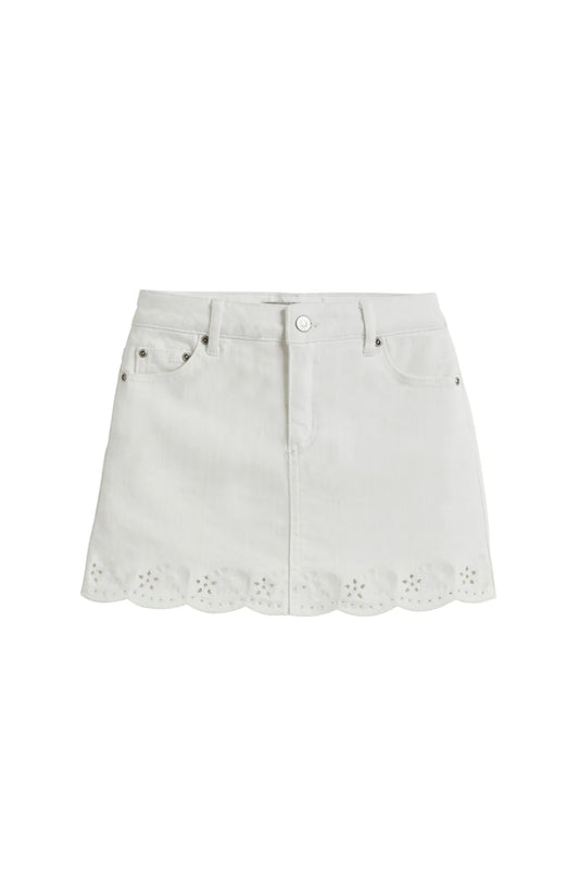 Floral Embroidery Eyelet Hem Skort | White