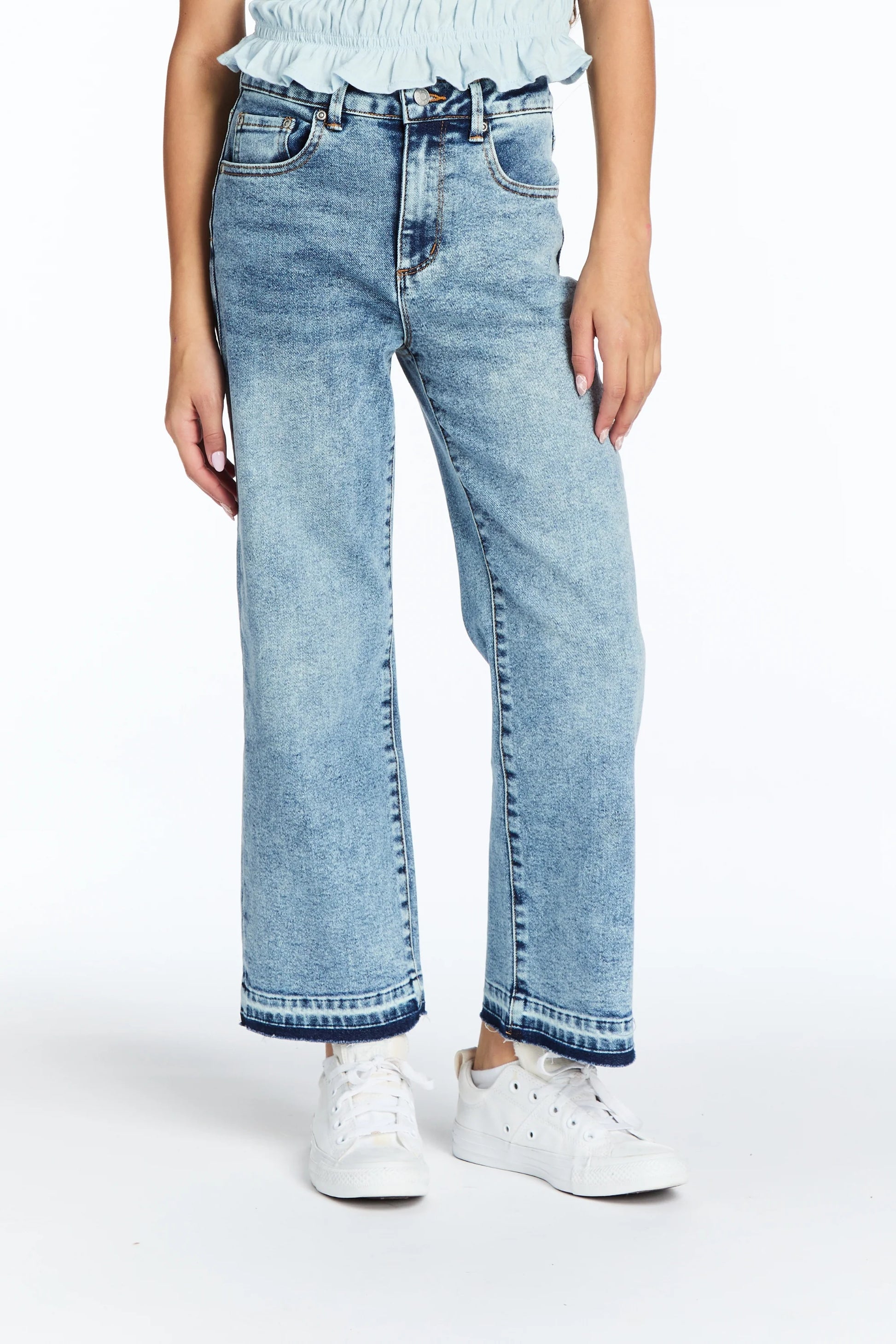 High Rise Wide Leg Straight Crop with Release Hem