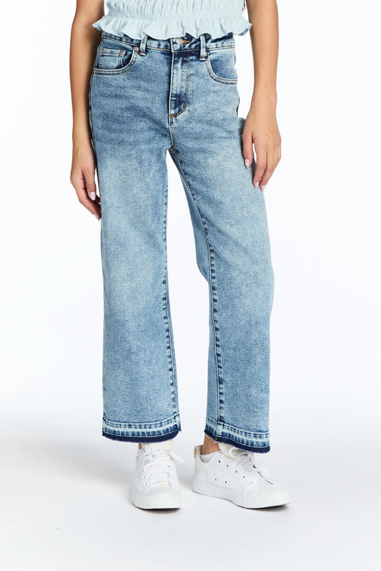 High Rise Wide Leg Straight Crop with Release Hem