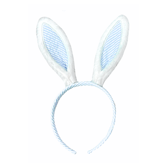 Seersucker Bunny Ears Headband | Blue