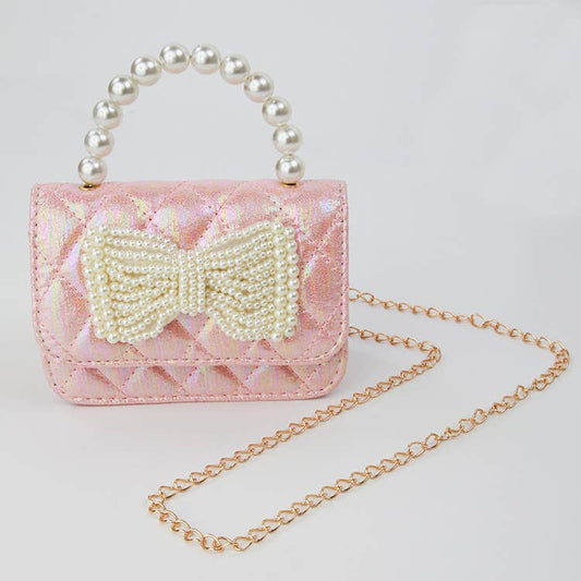 Shimmer Pearl Bow Purse | Pink