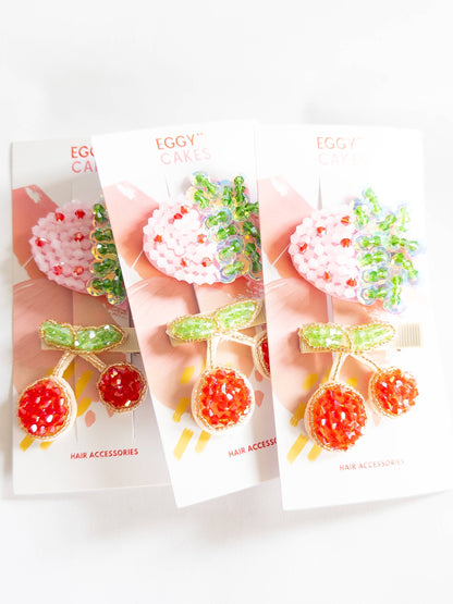 Beaded Cherry Strawberry Hair Clips