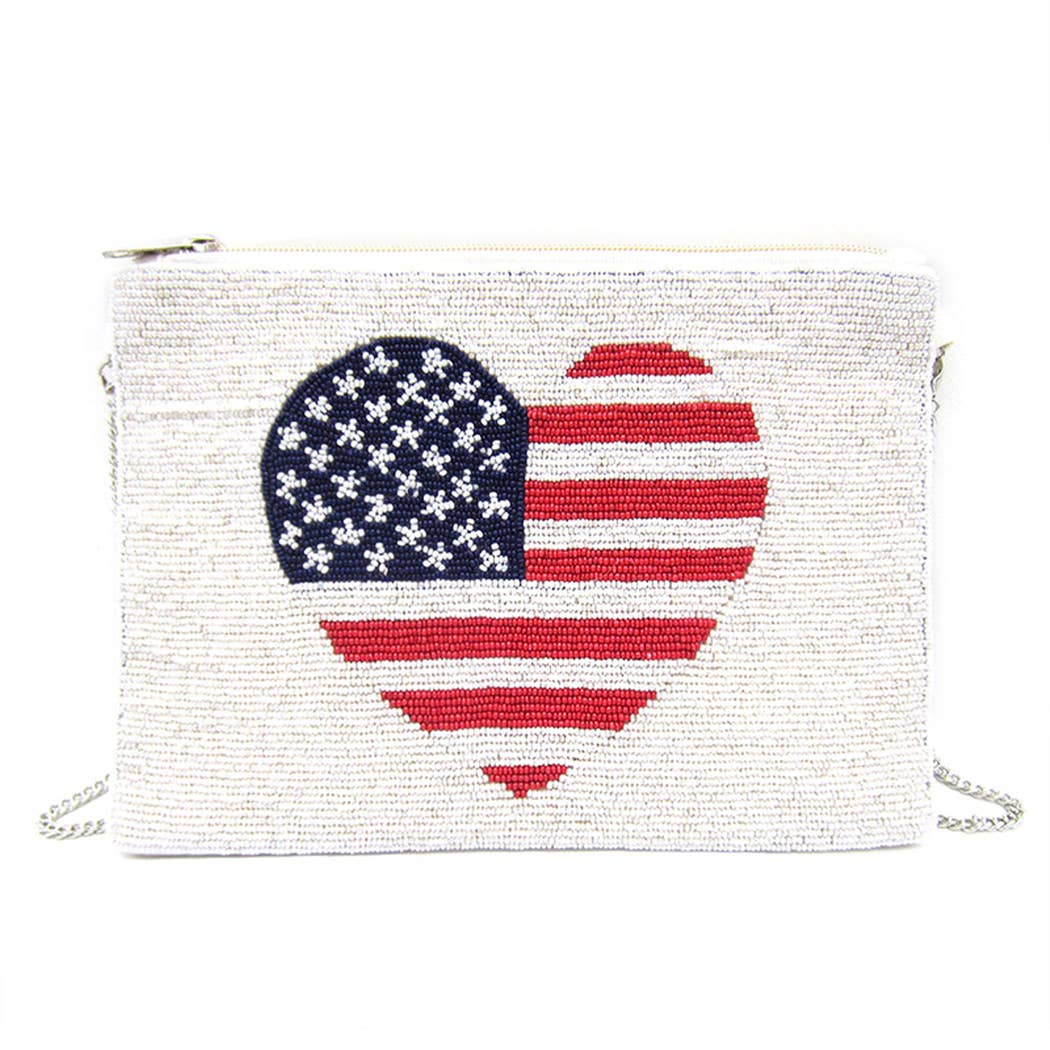 USA Flag Seed Beaded Crossbody Bag