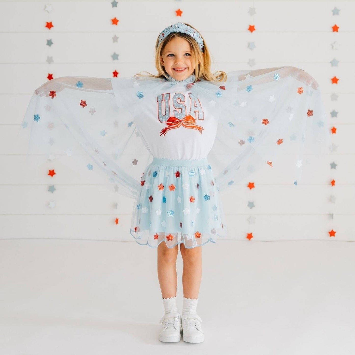 USA Sequin Stars Cape - - Kids Fourth of July Dress Up Cape