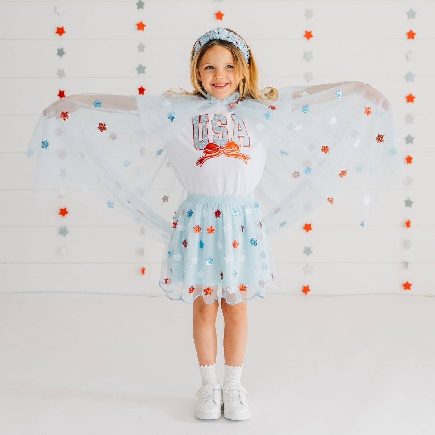 USA Sequin Stars Cape - - Kids Fourth of July Dress Up Cape