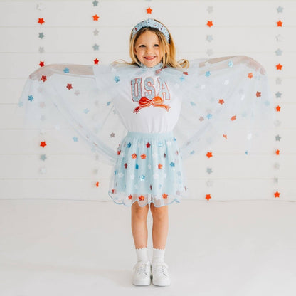 USA Sequin Stars Cape - - Kids Fourth of July Dress Up Cape