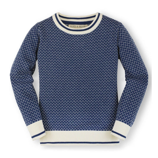 Crew Neck Pullover Organic Sweater | Dark Blue Birdseye