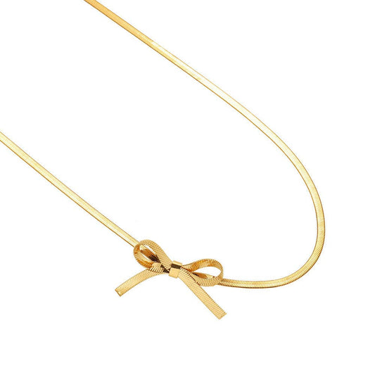 Bow Herringbone Necklace 18K gold filled: Gold Filled