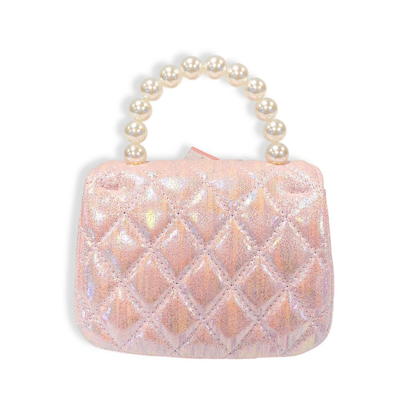 Embellished Bow Shiny Quilted Purse | White