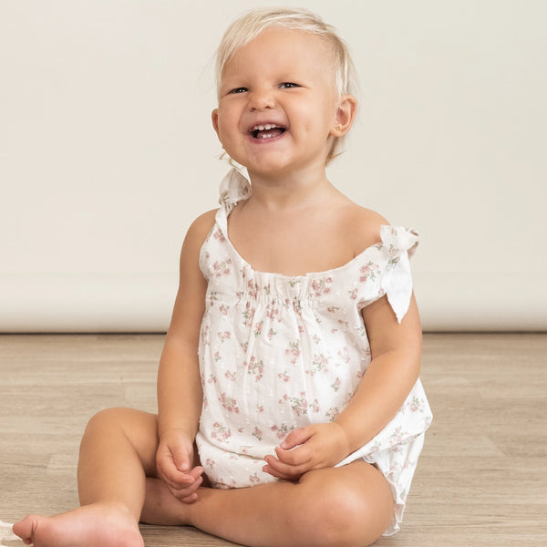 Organic Tie Shoulder Bubble Romper | English Roses