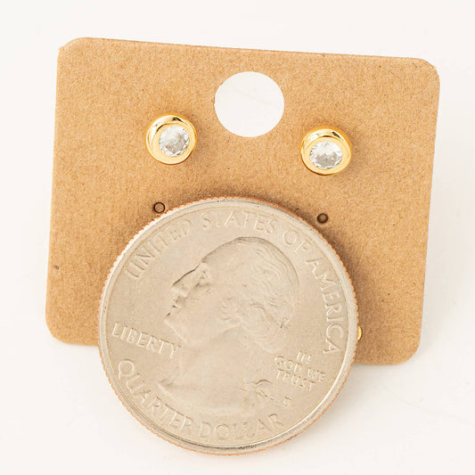 Mini Circle Rhinestone Stud Earrings | Gold