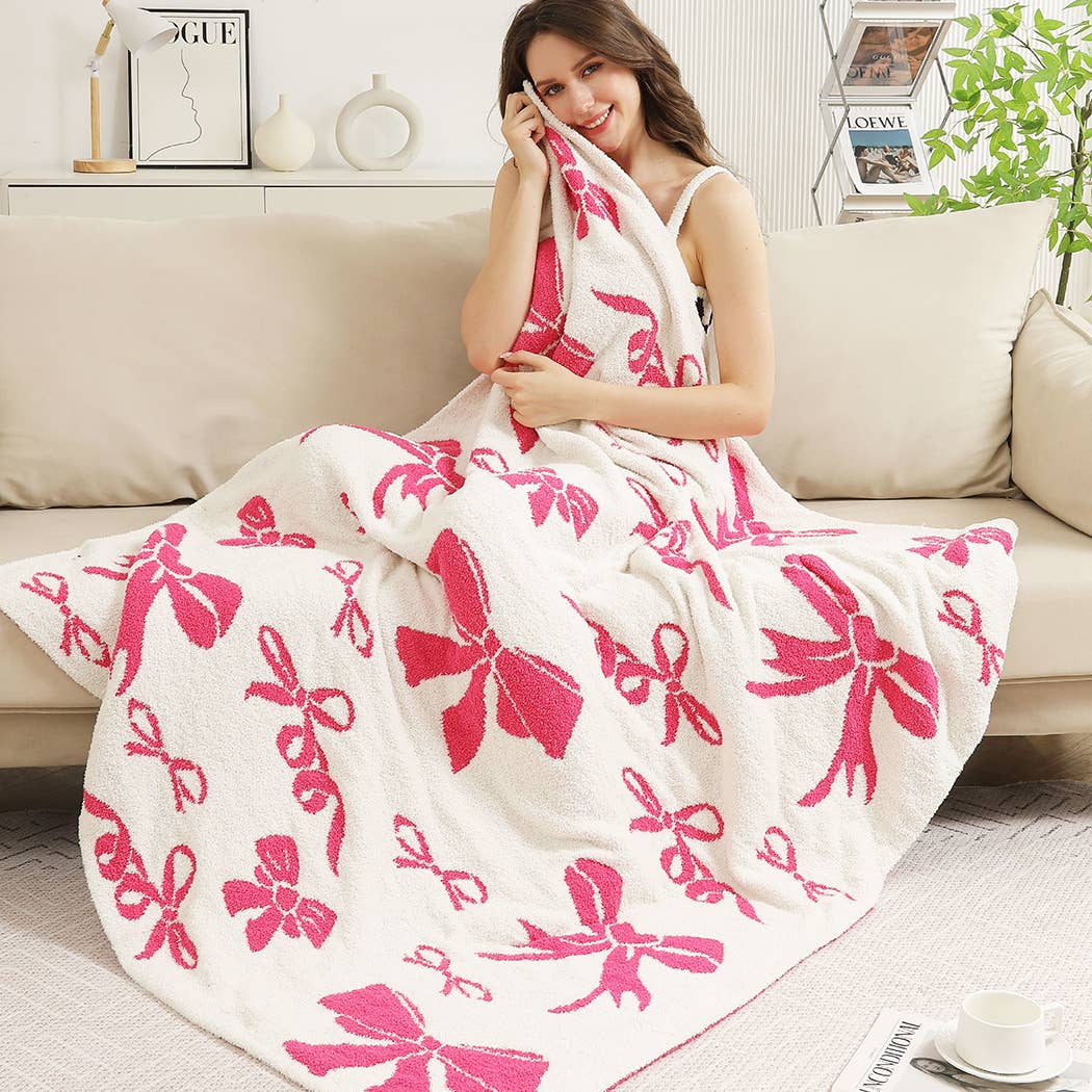 Ribbon Cozy Soft Throw Blanket | Light Pink