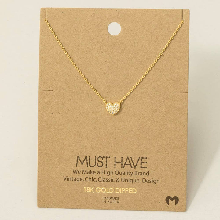 Gold Dipped Pave Mini Heart Pendant Necklace