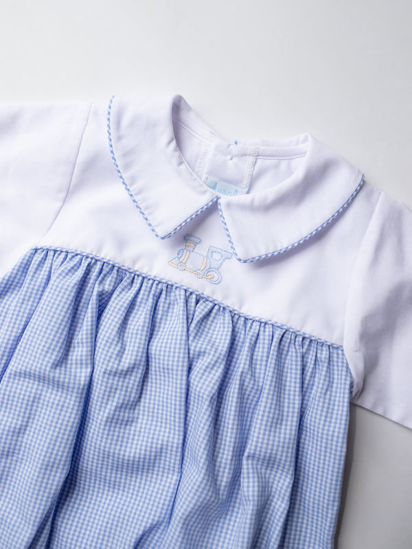 Long Sleeve Embroidered Train Bubble | Blue Check