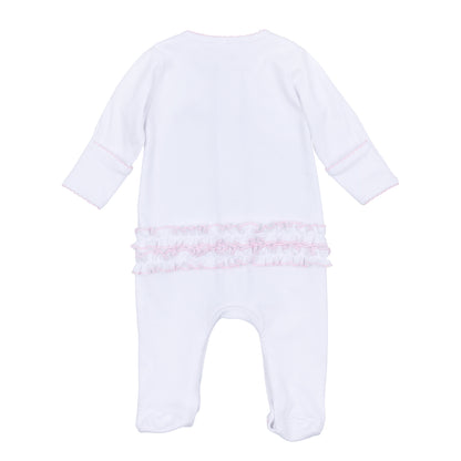 Lucky Little Ones Embroidered Ruffle Footie | Pink