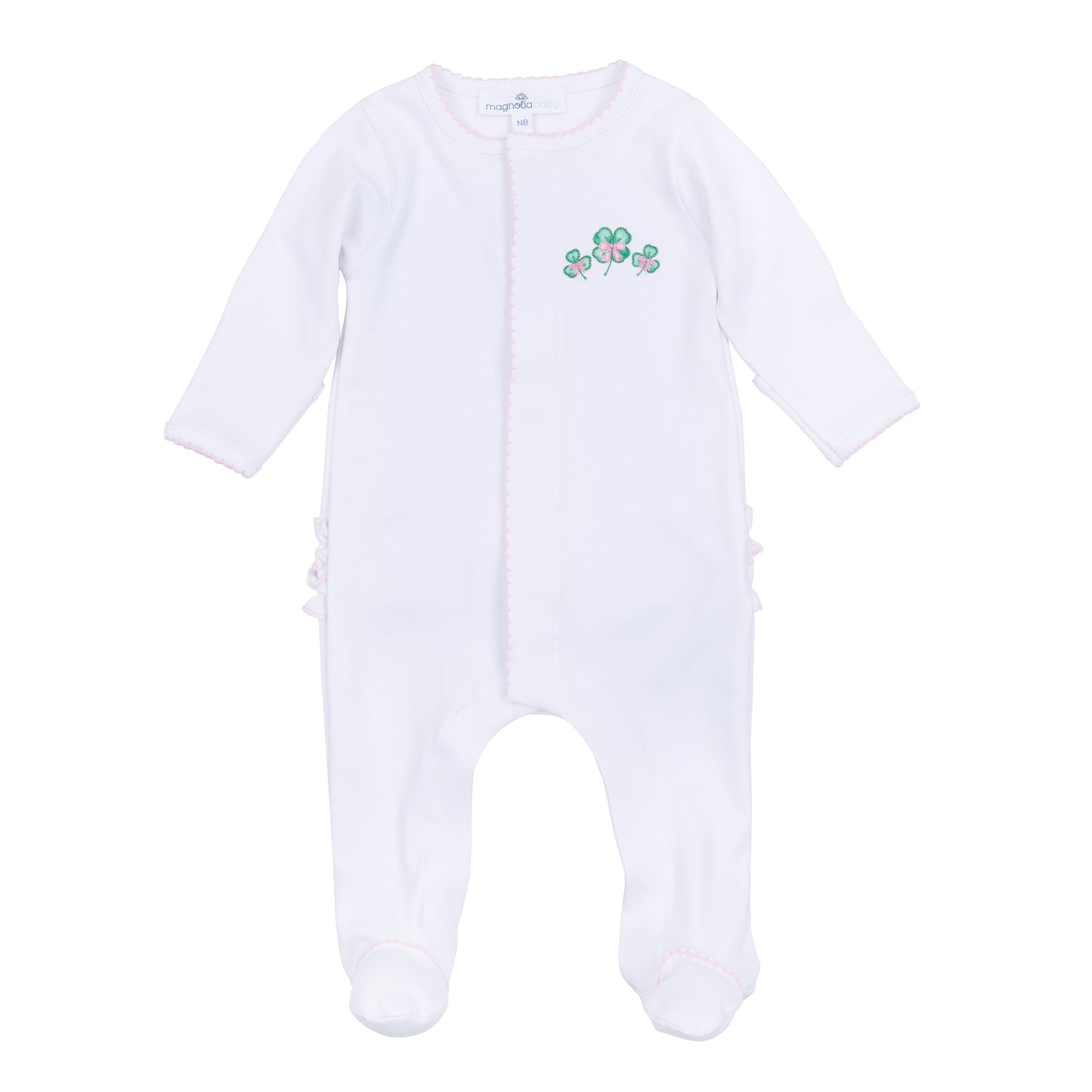 Lucky Little Ones Embroidered Ruffle Footie | Pink