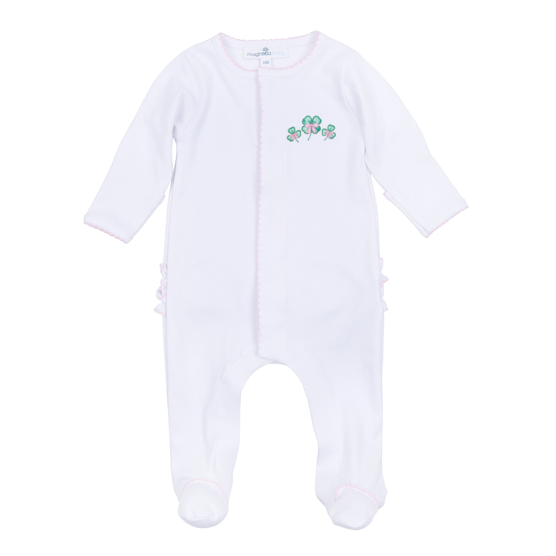 Lucky Little Ones Embroidered Ruffle Footie | Pink