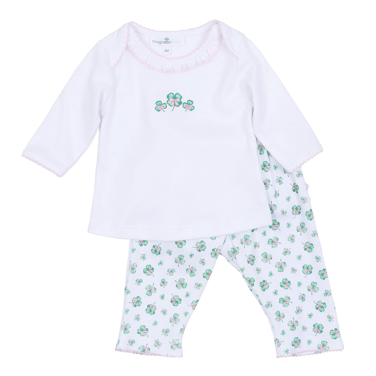 Lucky Little Ones Embroidered Ruffle 2pc Set | Pink