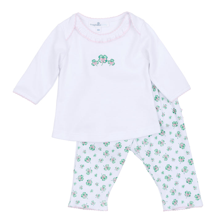 Lucky Little Ones Embroidered Ruffle 2pc Set | Pink