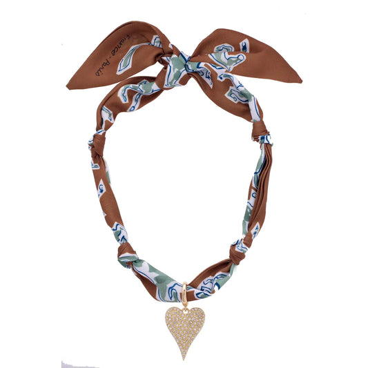 Winnie Pave Heart Scarf Necklace in Brown