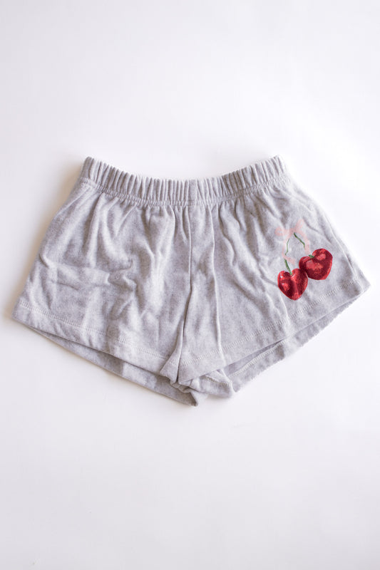 Cherry Bow Large Print Sweat Short | Light Misty Gray