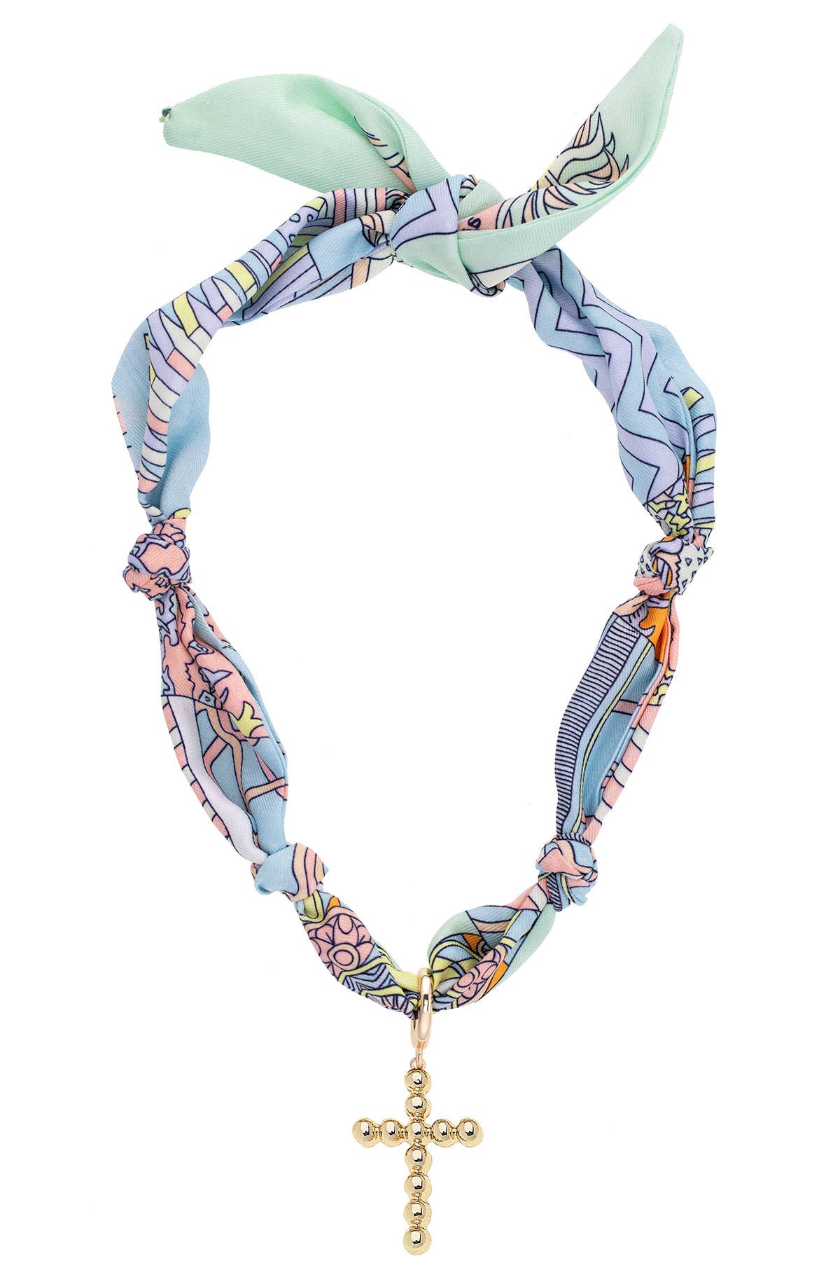 Louisa Beaded Cross Scarf Necklace in Pastel Multi