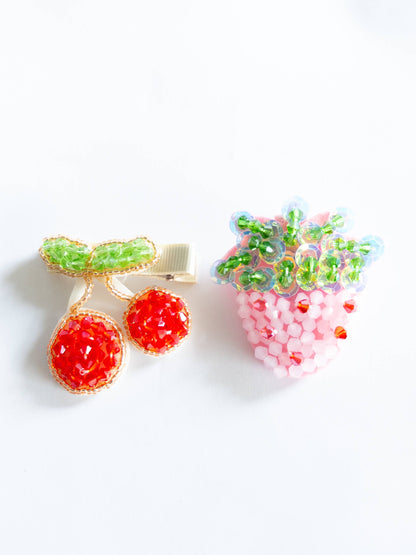 Beaded Cherry Strawberry Hair Clips
