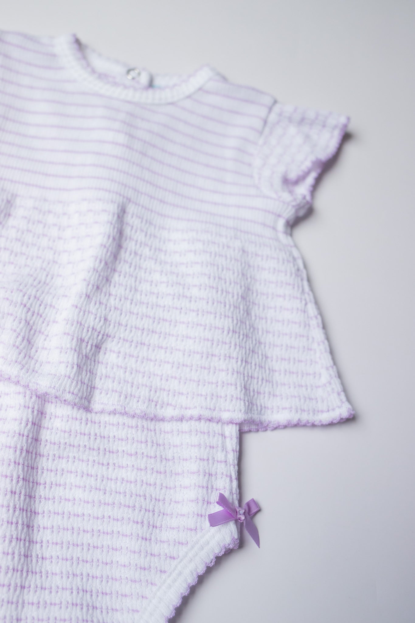 Pinstripe Flutter Sleeve Diaper Set with Bows | Lavender