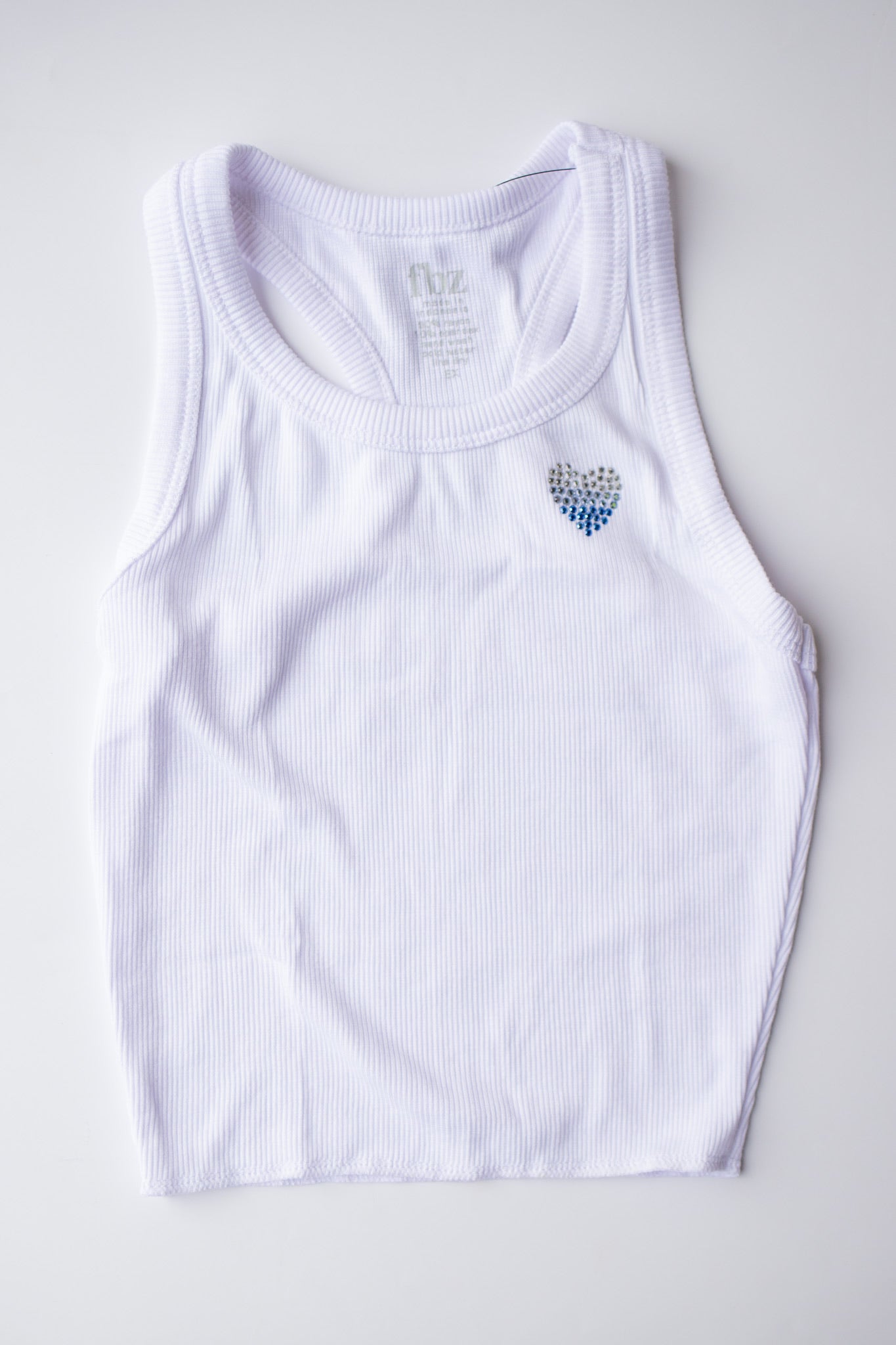 Heart Rhinestone Tank | White & Denim