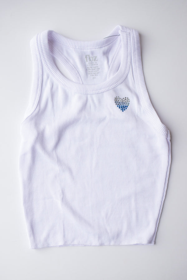 Heart Rhinestone Tank | White & Denim