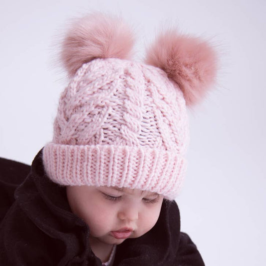 Double Pom Fluffer Beanie Hat | Blush Pink