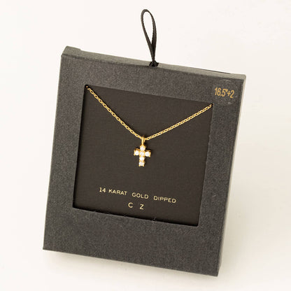 Secret Box Cz Mini Cross Charm Necklace