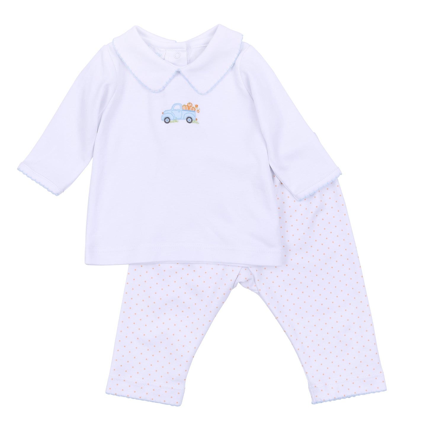 Pumpkin Patch Fun Embroidered Collared Pant Set | Light Blue