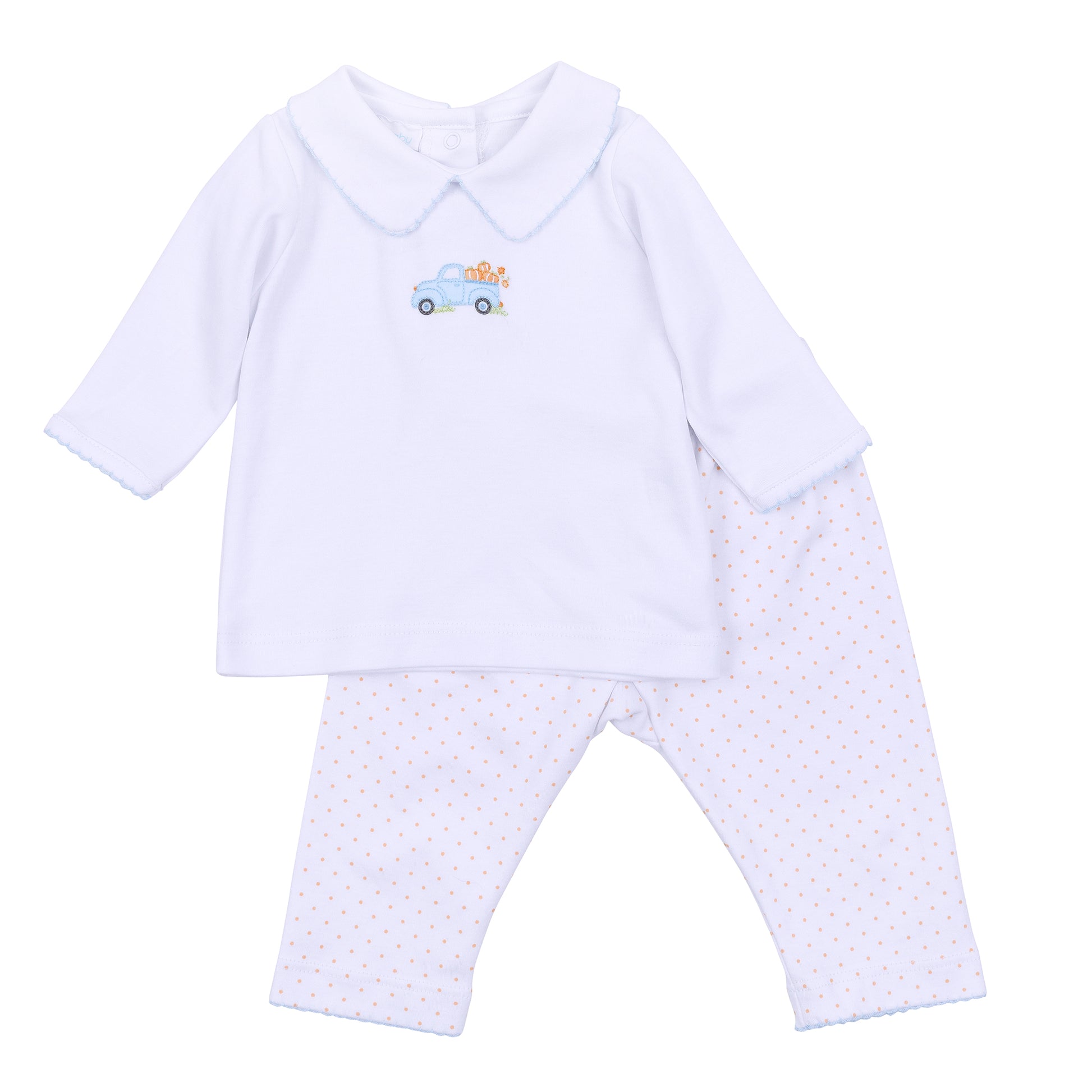 Pumpkin Patch Fun Embroidered Collared Pant Set | Light Blue