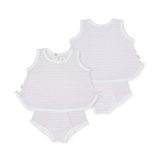 Knit Sleeveless Diaper Set | Lavender + White Trim