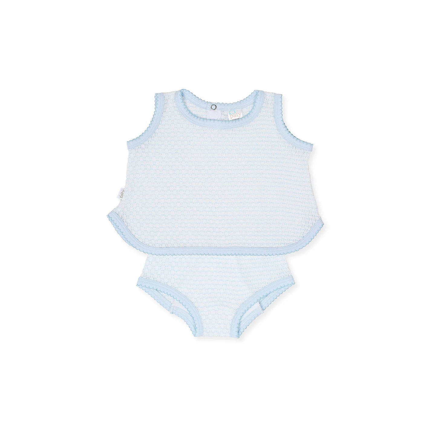 Knit Sleeveless Diaper Set | Blue + Blue Trim
