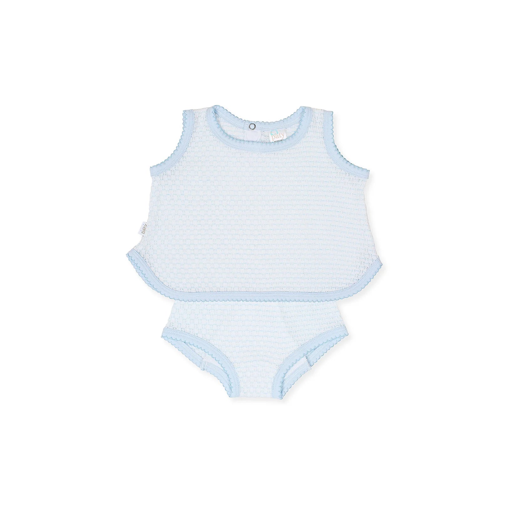 Knit Sleeveless Diaper Set | Blue + Blue Trim