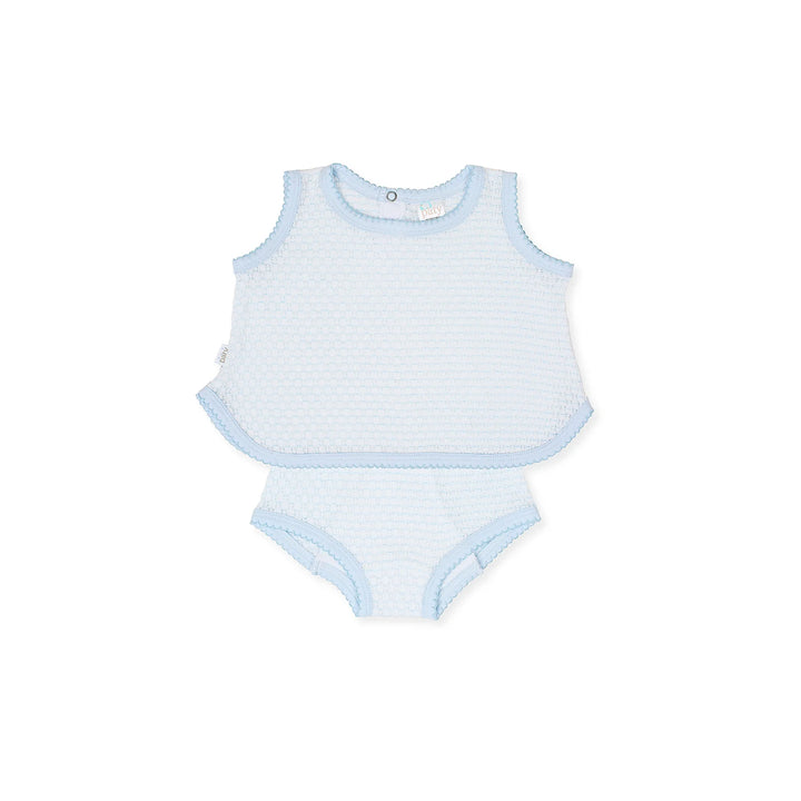 Knit Sleeveless Diaper Set | Blue + Blue Trim
