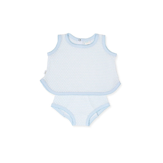 Knit Sleeveless Diaper Set | Blue + Blue Trim