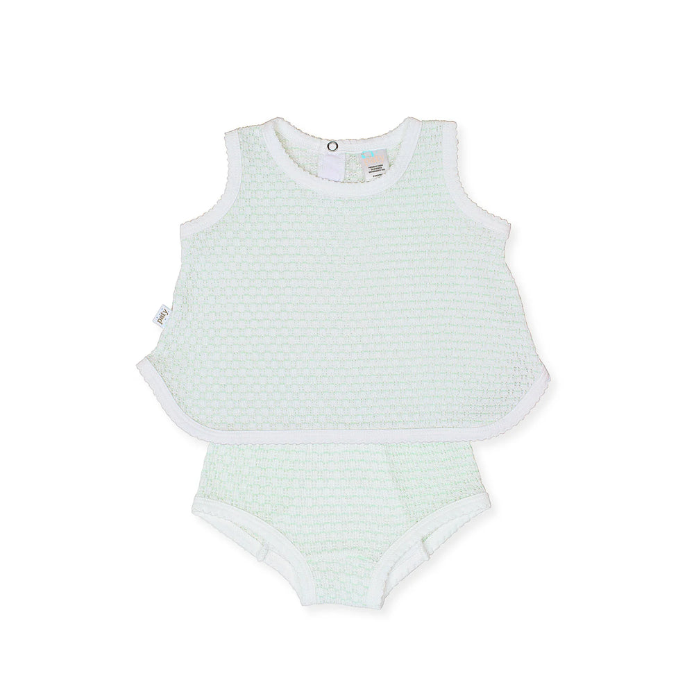 Knit Sleeveless Diaper Set | Mint + White Trim