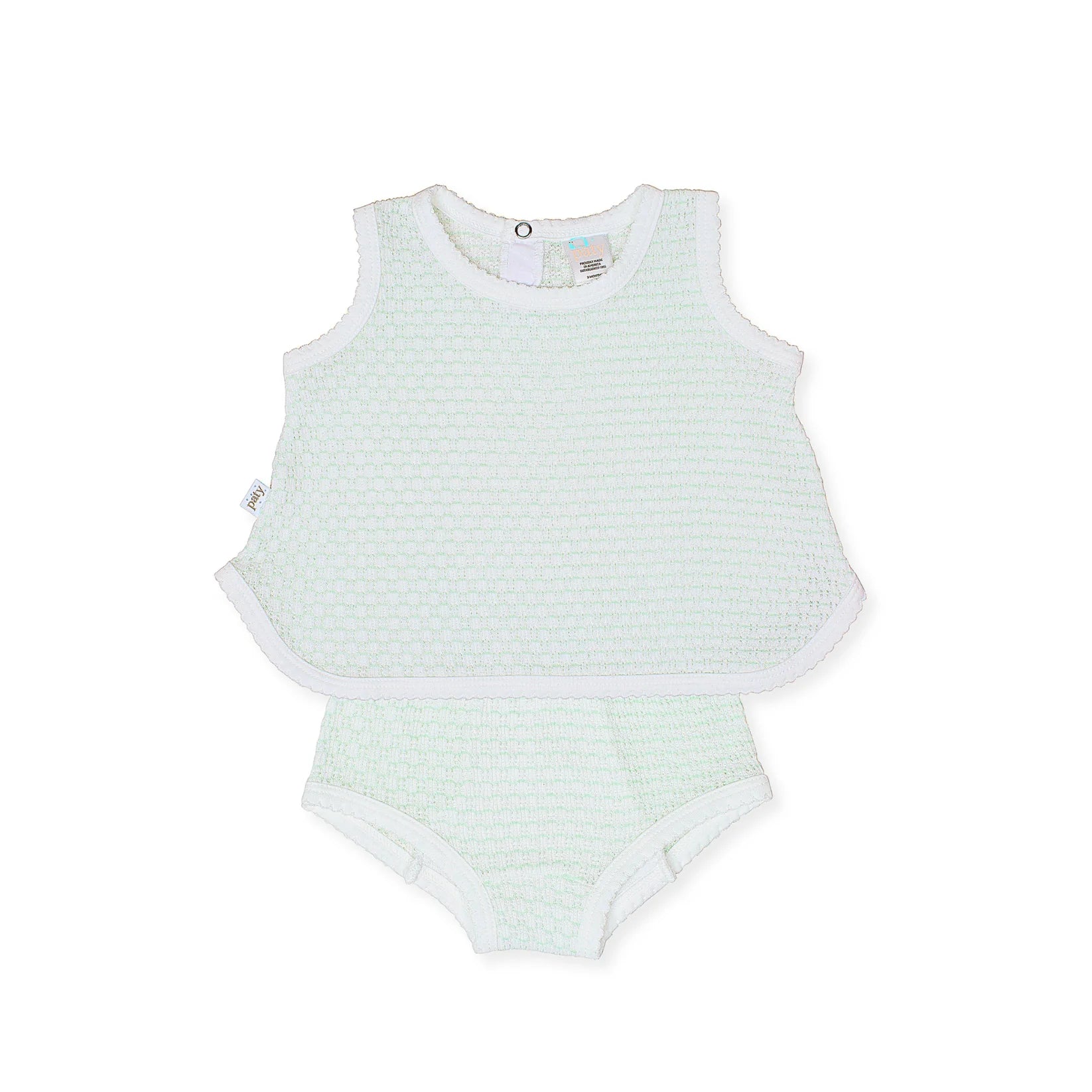 Knit Sleeveless Diaper Set | Mint + White Trim