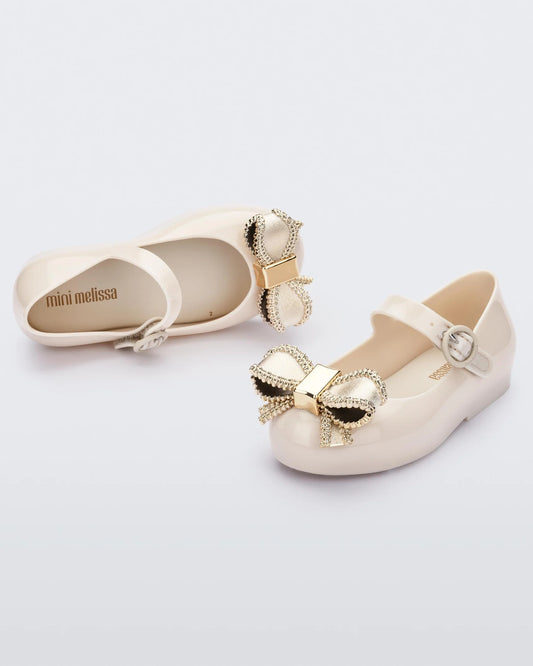 Sweet Love Ballet Flat With Bow Applique | Beige/Gold