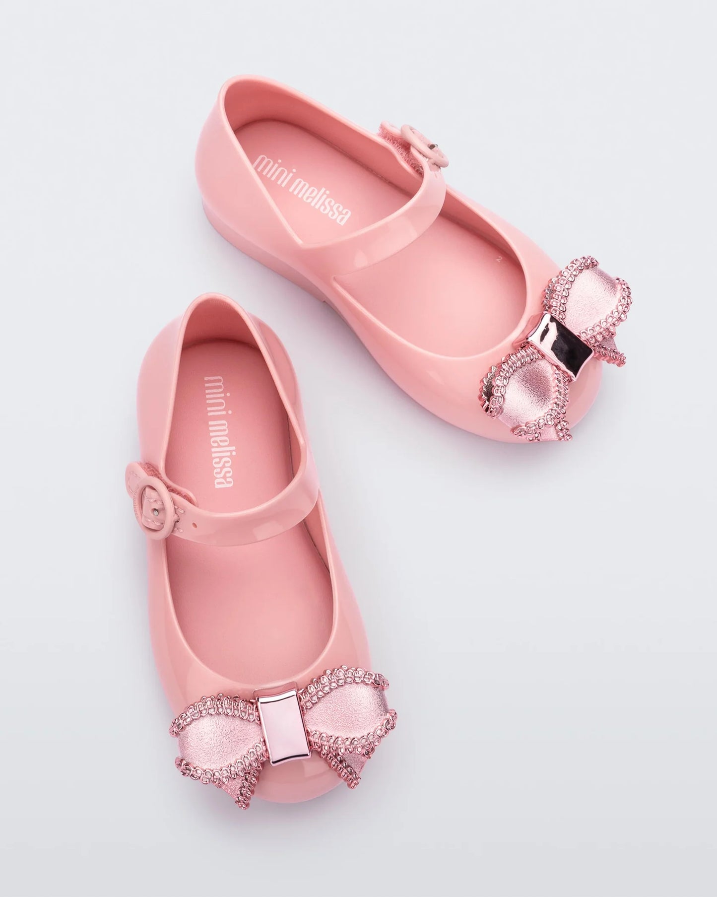 Sweet Love Ballet Flat With Bow Applique | Pink/Metallic Pink