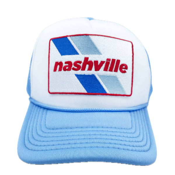 Kids Retro Stripe Nashville Trucker Hat | Light Blue