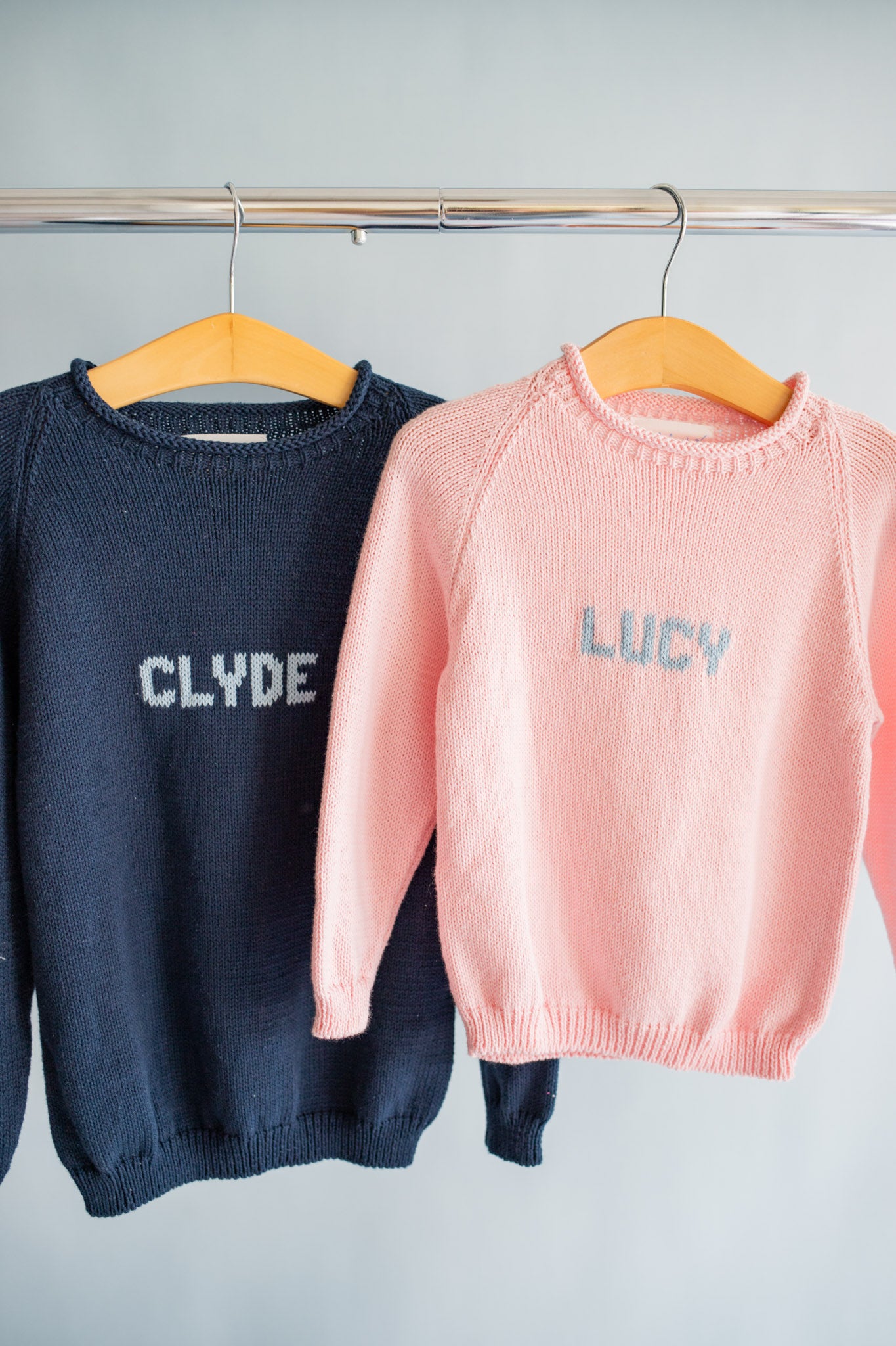 Name Sweater | Light Pink with Light Blue
