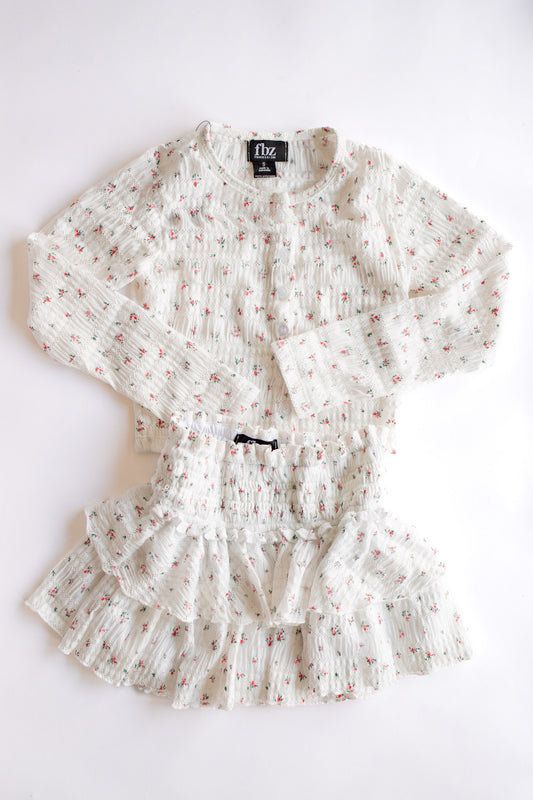 Ditsy Floral Gathered Cardi | White Floral