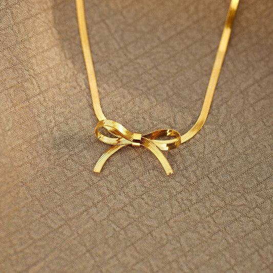 Bow Herringbone Necklace 18K gold filled: Gold Filled